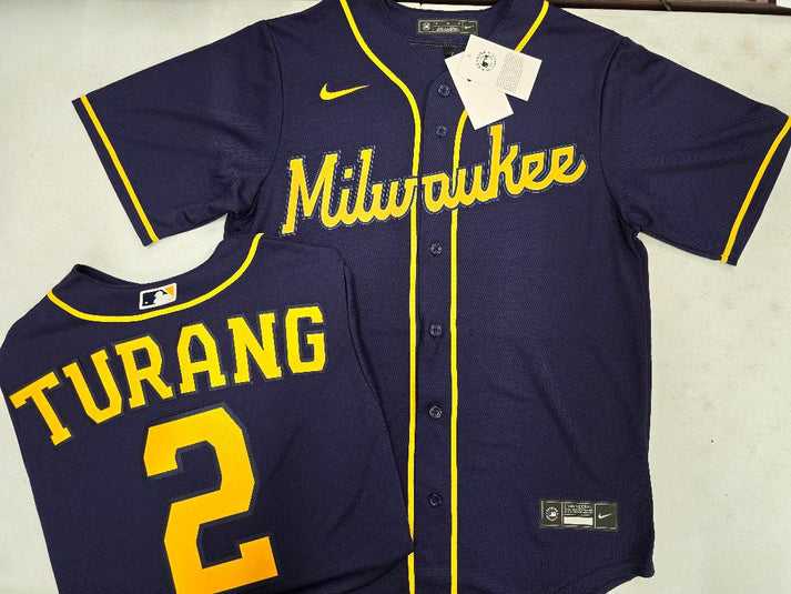 Mens Milwaukee Brewers #2 Brice Turang Navy Blue Stitched MLB Cool Base Nike Jersey->milwaukee brewers->MLB Jersey